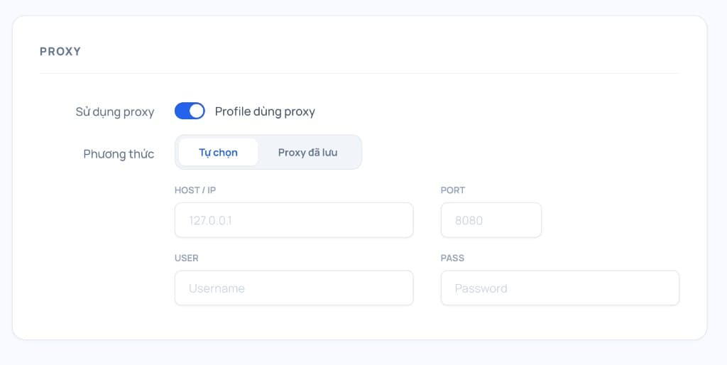 Gán môi trường / proxy