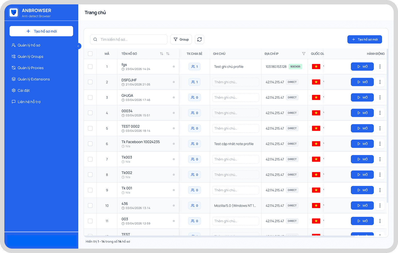 Quản lý profiles AnBrowser